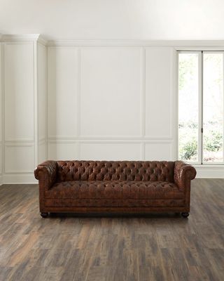Odian Leather Chesterfield Sofa, 93"