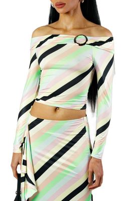 O'Dolly Dearest The Toni Stripe Off the Shoulder Crop Top in Black
