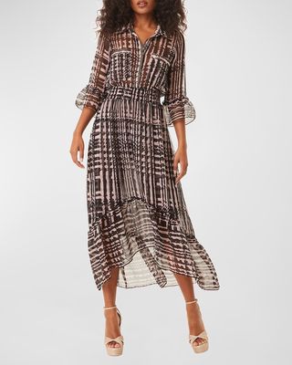 Ofelia Geo-Print Chiffon Midi Shirt Dress