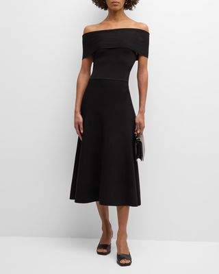 Off-Shoulder A-Line Knit Midi Dress