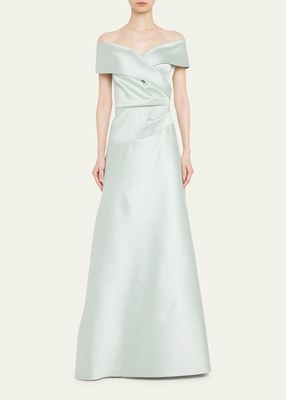 Off-Shoulder Draped A-Line Gown