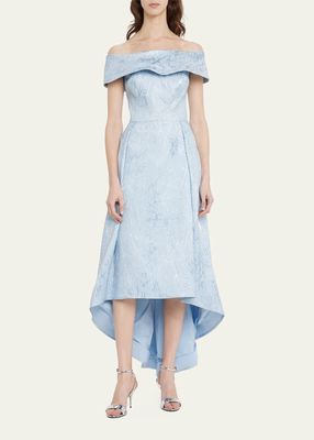 Off-Shoulder High-Low Jacquard Maxi Dress