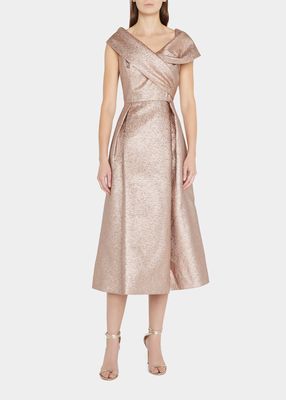 Off-Shoulder Metallic Jacquard Cocktail Dress