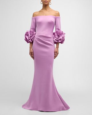 Off-Shoulder Rosette Trumpet Gown