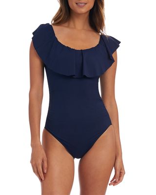 Off-Shoulder Ruffle Lace-Up One-Piece Swimsuit