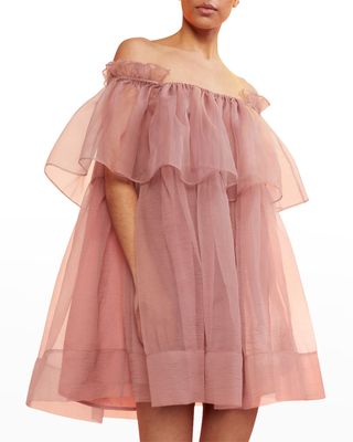 Off-Shoulder Ruffled Organza Mini Dress