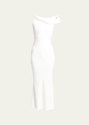 Off-Shoulder Satin Crystal Trim Gown