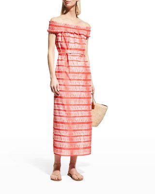 Off-Shoulder Shibori Striped Dress