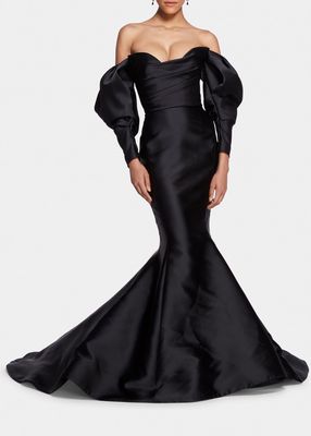 Off-The-Shoulder Detachable-Sleeves Mermaid Gown