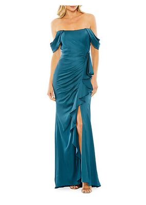 Off-The-Shoulder Draped Column Gown