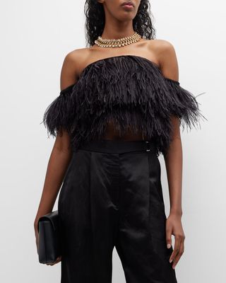 Off-The-Shoulder Feather Crop Top