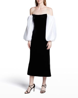 Off-the-Shoulder Full-Sleeve Midi Dress