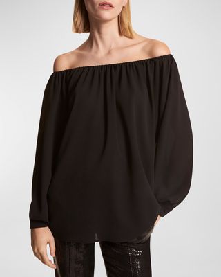 Off-The-Shoulder Long-Sleeve Silk Top
