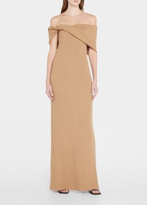 Off-the-Shoulder Ribbed Wool Sweater Gown