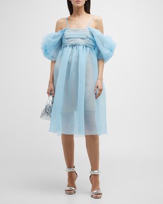 Off-the-Shoulder Tulle Midi Dress