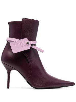 Off-White 100mm logo-tag ankle boots - Purple