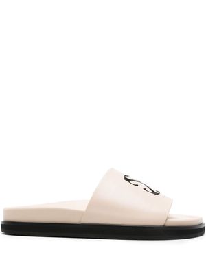 Off-White Arrows-embroidered leather slippers - Neutrals