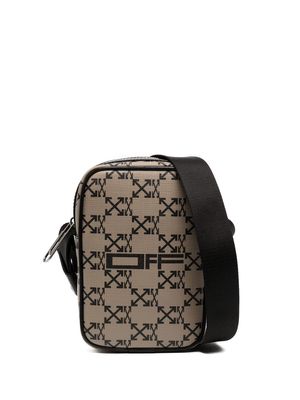 Off-White Arrows-print leather crossbody bag - Brown