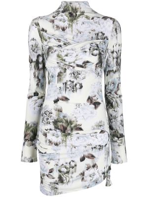 OFF-WHITE asymmetric floral-print dress - Grey