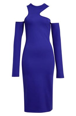 Off-White Asymmetric Long Sleeve Midi Dress in Purple Pu