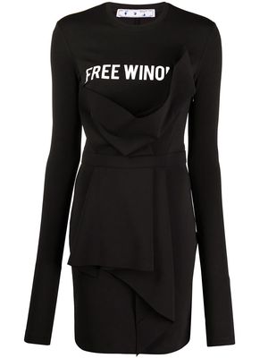 Off-White asymmetric slogan dress with draped detail - 1001 BLACK WHITE