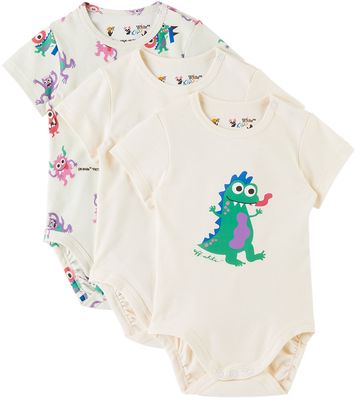 Off-White Baby Three-Pack Off-White Monster Bodysuits