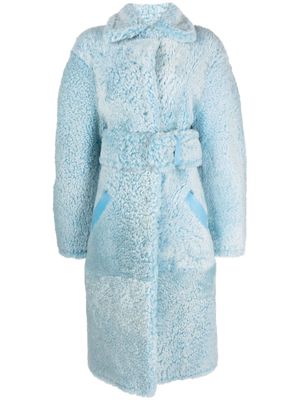 Off-White belted maxi shearling coat - Blue