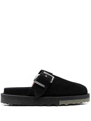Off-White Black Buckle Detail Suede Slippers