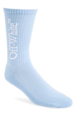 Off-White Bookish Big Logo Cotton Mid Calf Socks in Placid Blue