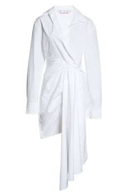 Off-White Bow Detail Long Sleeve Asymmetric Shirtdress