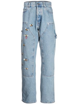 Off-White Carpenter bee-embroidered denim trousers - Blue