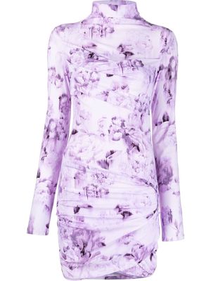 Off-White chine long-sleeve mini dress - Purple