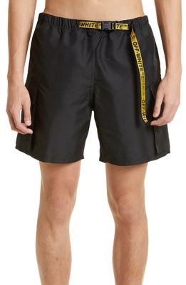 Off-White Classic Belted Cargo Swim Trunks in Black/Yellow