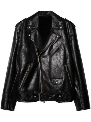 Off-White crinkled leather biker jacket - 1000 BLACK NO COLOR
