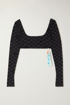 Off-White - Cropped Flocked Jersey Top - Black