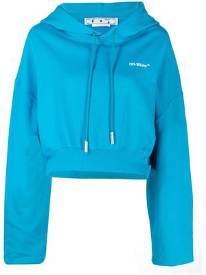 Off-White cropped logo-print hoodie - Blue
