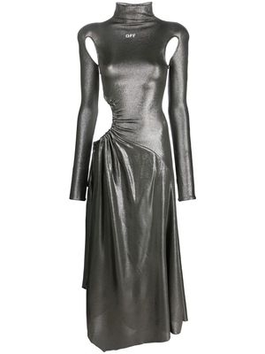 Off-White cut-out roll-neck metallic-finished dress - Grey
