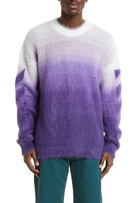 Off-White Diag Arrow Ombré Crewneck Brushed Mohair & Wool Blend Sweater in Purple