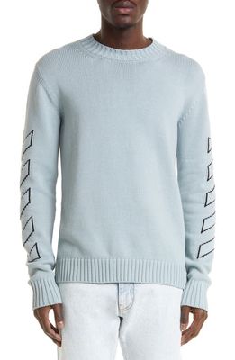 Off-White Diag Arrows Outline Crewneck Cotton Blend Sweater in Ice/Black