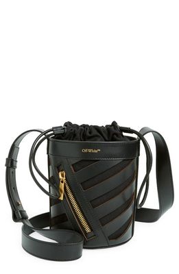 Off-White Diagonal Cutout Leather Bucket Bag in Black