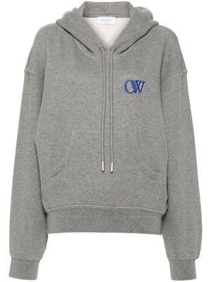 Off-White embroidered-logo cotton hoodie - Grey