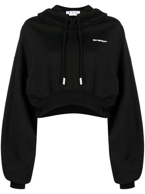 Off-White embroidered-logo cropped hoodie - Black