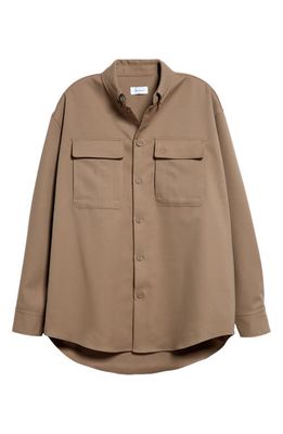 Off-White Embroidered Military Drill Button-Down Overshirt in Beige