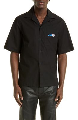 Off-White Exact Opp Holiday Logo Cotton Button-Up Shirt in Black White