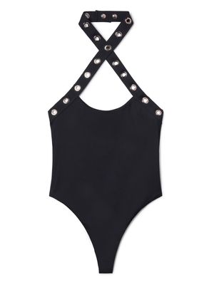 Off-White eyelet-embellished halterneck swimsuit - Black