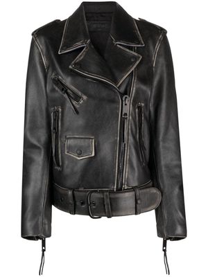 Off-White faded-effect leather biker jacket - Black