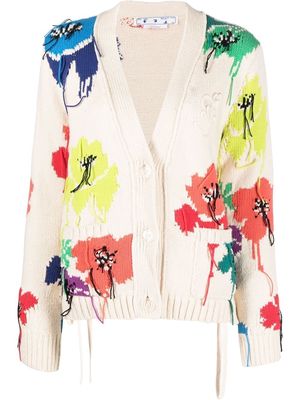 Off-White floral-embroidered knitted cardigan