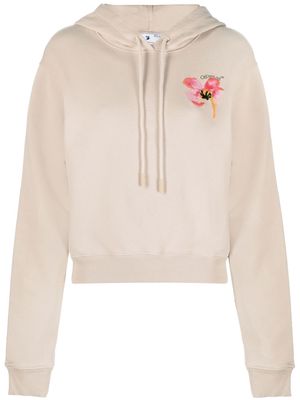 Off-White floral-embroidered logo hoodie - Neutrals