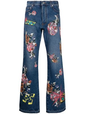 Off-White floral-print straight-leg jeans - Blue