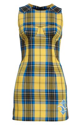 Off-White Gender Inclusive Check Bullet Wool Minidress in Yellow/Blue